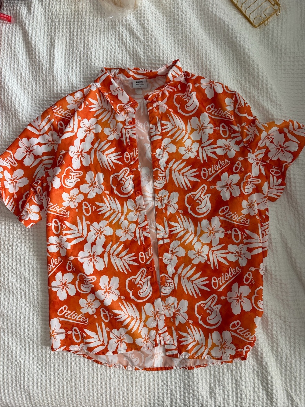 Baltimore Orioles Orange & White Floral Button-Down Hawaiian Shirt